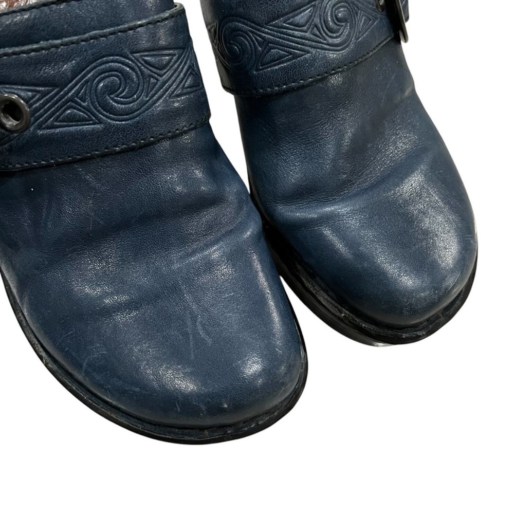 Born women's 8 Leather Dark Blue Floral Embossed Slip On Mule Clog Platforms Y2k - Picture 5 of 8